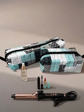 Handmade Quilted Cotton Bag Set – Cosmetic & Hair Tool Bags